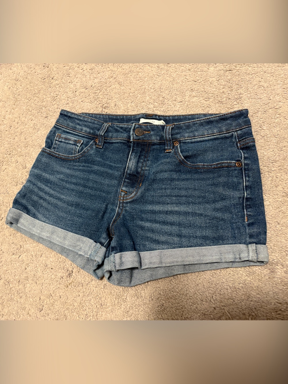 Harper Dark Blue Rolled Hem Jean Shorts